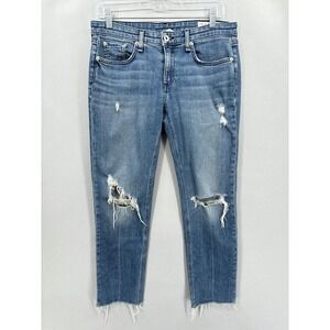 Rag & Bone Jeans Womens 26 Dre Low Rise Slim Boyfriend Distressed Raw Hem Crop